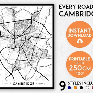 Cambridge map print, Cambridge print, Cambridge city map, UK map, Cambridge poster, Cambridge wall art, Map of Cambridge, England map