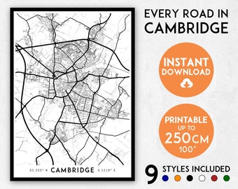 Cambridge map print, Cambridge print, Cambridge city map, UK map, Cambridge poster, Cambridge wall art, Map of Cambridge, England map