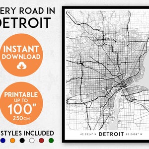 Detroit map print, Detroit print, Detroit city map, Michigan map print, Detroit poster, Detroit wall art, Map of Detroit, Detroit art print