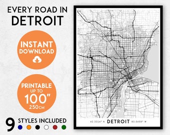 Detroit map print, Detroit print, Detroit city map, Michigan map print, Detroit poster, Detroit wall art, Map of Detroit, Detroit art print