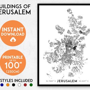 Jerusalem map art, Printable Jerusalem map print, Jerusalem print, Jerusalem art, Jerusalem poster, Jerusalem wall art, Israel map Palestine