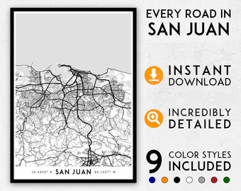 San Juan City Map Art Print: Detailed Puerto Rico Wall Art (Digital Download)