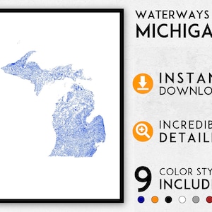 Michigan map print, Michigan print, Michigan poster, Michigan wall art, Map of Michigan, Michigan art print, Michigan gift, Detroit map