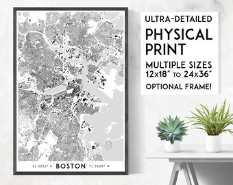 Buildings of Boston print | Physical Boston map print, Boston print, Boston poster, Boston wall art, Massachusetts map art, Boston art