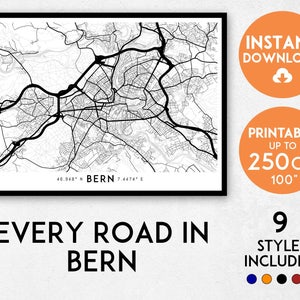 Bern map print, Bern print, Bern city map, Switzerland map, Bern poster, Bern wall art, Map of Bern, Bern art print, Bern map poster