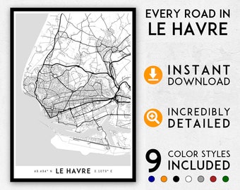 Le Havre map print, Le Havre print, Le Havre city map, Le Havre poster, Le Havre wall art, Map of Le Havre, Le Havre art print