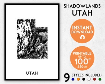 Shadowlands Utah map print, Utah print, Utah poster, Utah wall art, USA print, Map of Utah, Utah art print, Utah map poster, Utah gift