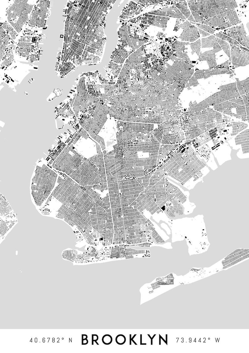 Brooklyn map print Printable Brooklyn map art Brooklyn | Etsy