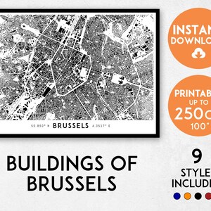Impresión de mapa de Bruselas, impresión de Bruselas, mapa de la ciudad de Bruselas, mapa de Bélgica, póster de Bruselas, arte mural de Bruselas, mapa de Bruselas, impresión artística de Bruselas