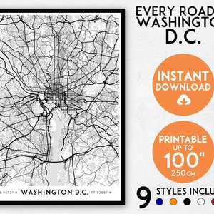Impression de carte de Washington DC, art de carte de Washington, plan de la ville de DC, impression de DC, art mural de DC, impression de Washington, carte d'art de Washington, affiche de Washington
