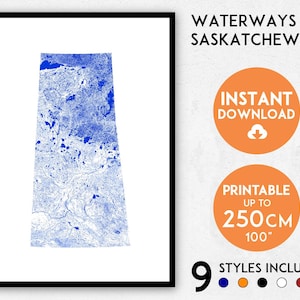 Saskatchewan Map Print: Rivers & Waterways Art (Digital Download)