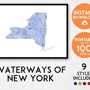 Impression de carte de New York, impression de New York, carte de l'État de New York, affiche de New York, art mural de New York, carte de New York, impression d'art de New York, carte de New York
