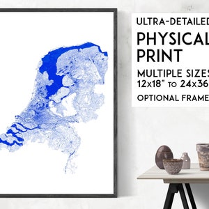 Voies navigables des Pays-Bas imprimer | Impression physique de carte des Pays-Bas, affiche des Pays-Bas, art des Pays-Bas, art de la carte des Pays-Bas, art mural