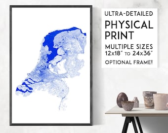 Waterways of the Netherlands print | Physical Netherlands map print, Netherlands poster, Netherlands art, Netherlands map art, wall art