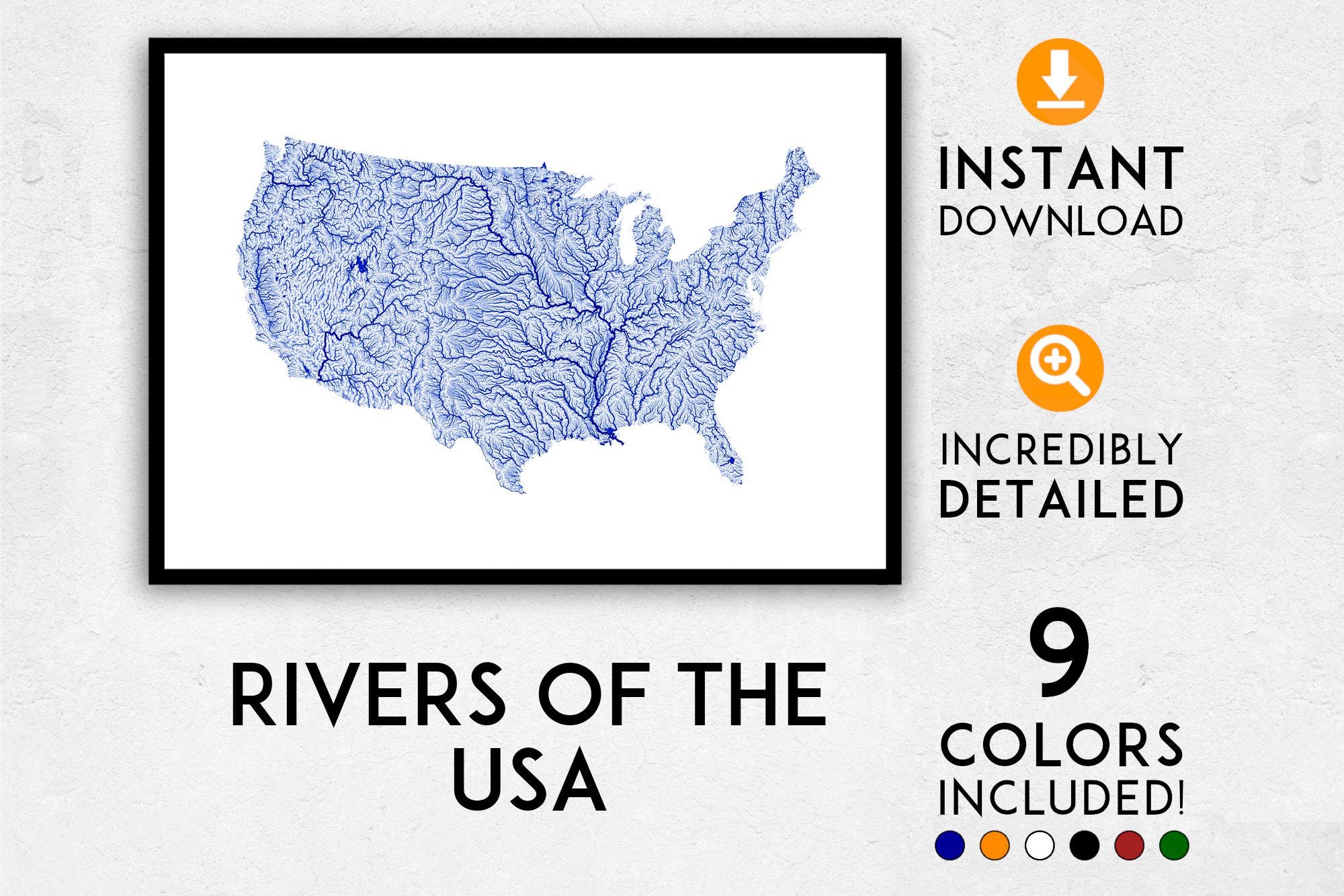 USA River Map Art Print: Detailed America Poster (digital Download) - Etsy