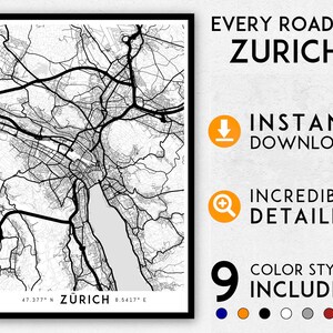 Zurich map print, Zurich print, Zurich city map, Switzerland map, Zurich poster, Zurich wall art, Map of Zurich, Zurich art print, Zürich