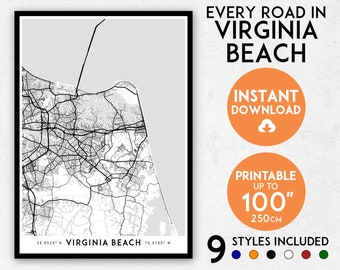 Virginia Beach Map Print: Detailed City Wall Art (Digital Download)