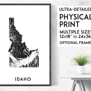 Idaho poster print, Physical Idaho map print, Idaho print, USA map, Idaho art, Idaho poster, Idaho wall art print, Idaho gift, Map of Idaho