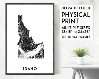 Impresión del mapa topográfico de Idaho: Arte mural físico de EE. UU.