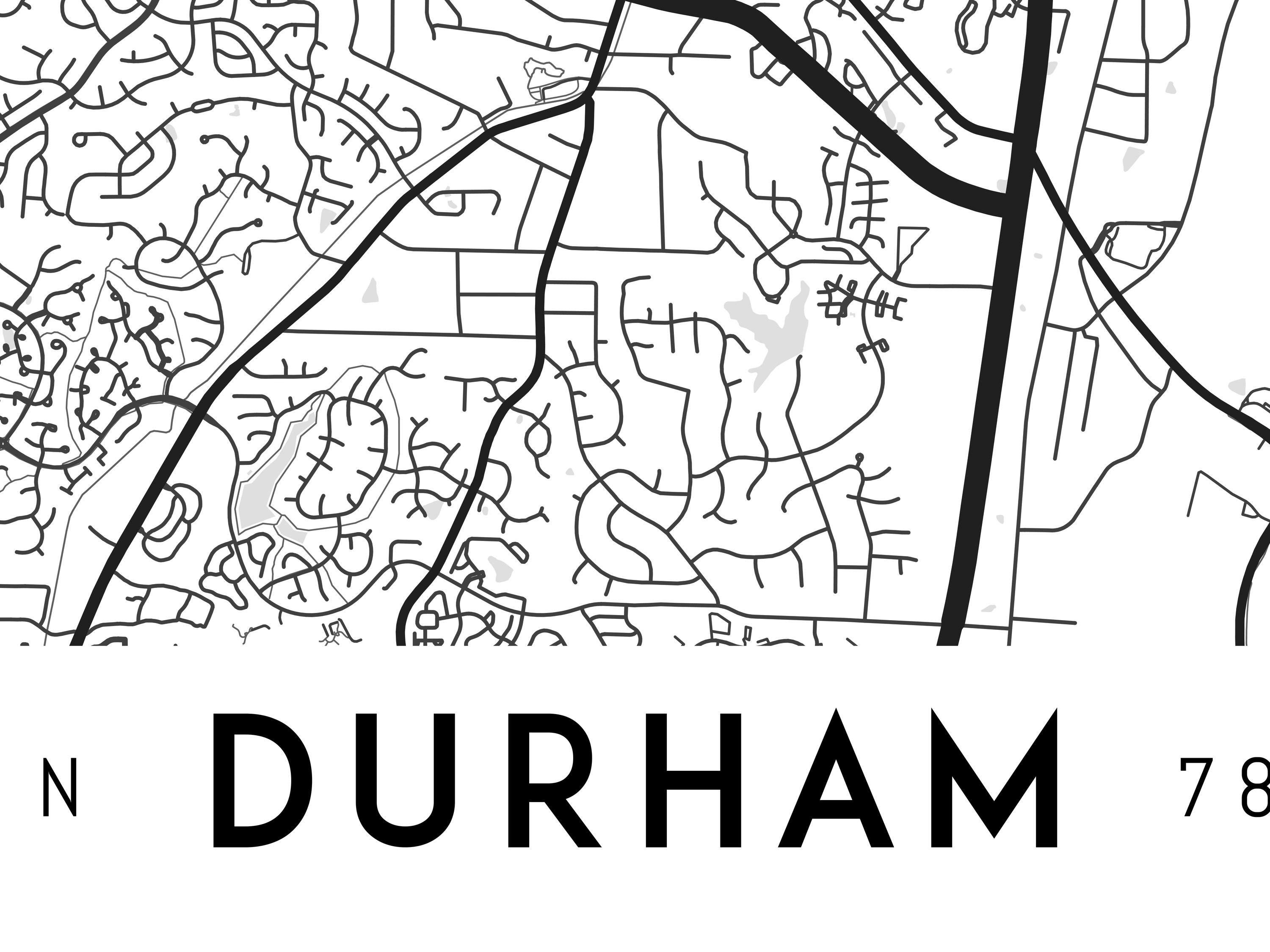 Durham Map Print Printable Durham Map Art Durham Print USA Etsy UK