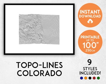 Topo-lines Colorado map print, Colorado print, Colorado poster, Colorado wall art, Map of Colorado, Colorado art print, Printable Colorado