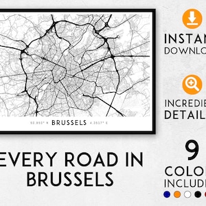 Brüssel Karte drucken, Brüssel Druck, Brüssel Stadtplan, Belgien Karte, Brüssel Poster, Brüssel Wandkunst, Karte von Brüssel, Brüssel Kunstdruck