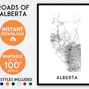 Alberta Map Art Print: Detailed Roads of Canada (Digital Download)