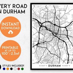 Durham map print, Printable Durham map art, Durham print, USA map, Durham art, Durham poster, Durham wall art, Durham North Carolina map