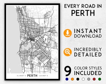 Perth City Map Print: Detaillierte West Australia Wand Kunst (Digitaler Download)