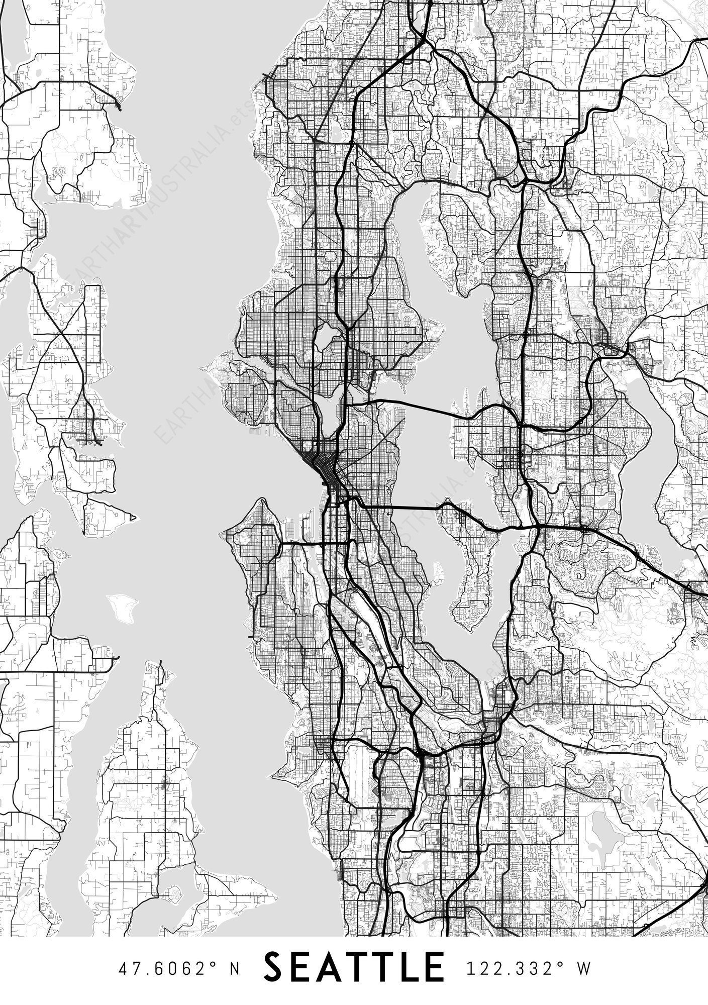Seattle map print Seattle print Seattle city map Washington - Etsy España