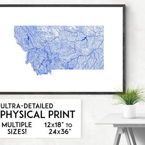 Wasserstraßen von Montana drucken | Physische Montana Karte Druck, Montana Poster, Montana Wandkunst, Montana Karte Kunst, Montana Kunst