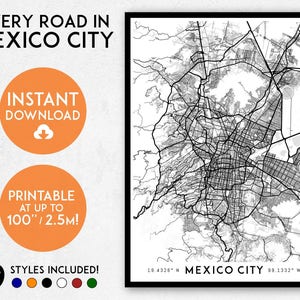 Mexico City map print, Printable Mexico City map art, Mexico City print, Mexico City art, Mexico City poster, Ciudad de Mexico City wall art