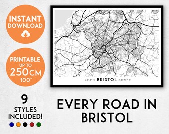 Bristol Map Print: Detailed UK City Art (Digital Download)