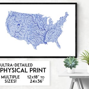 Affiche de carte des rivières des Etats-Unis, impression de carte des Etats-Unis, impression de l'Amérique, art de l'Amérique, affiche des Etats-Unis, art mural de l'Amérique, carte des Etats-Unis, art de l'Amérique