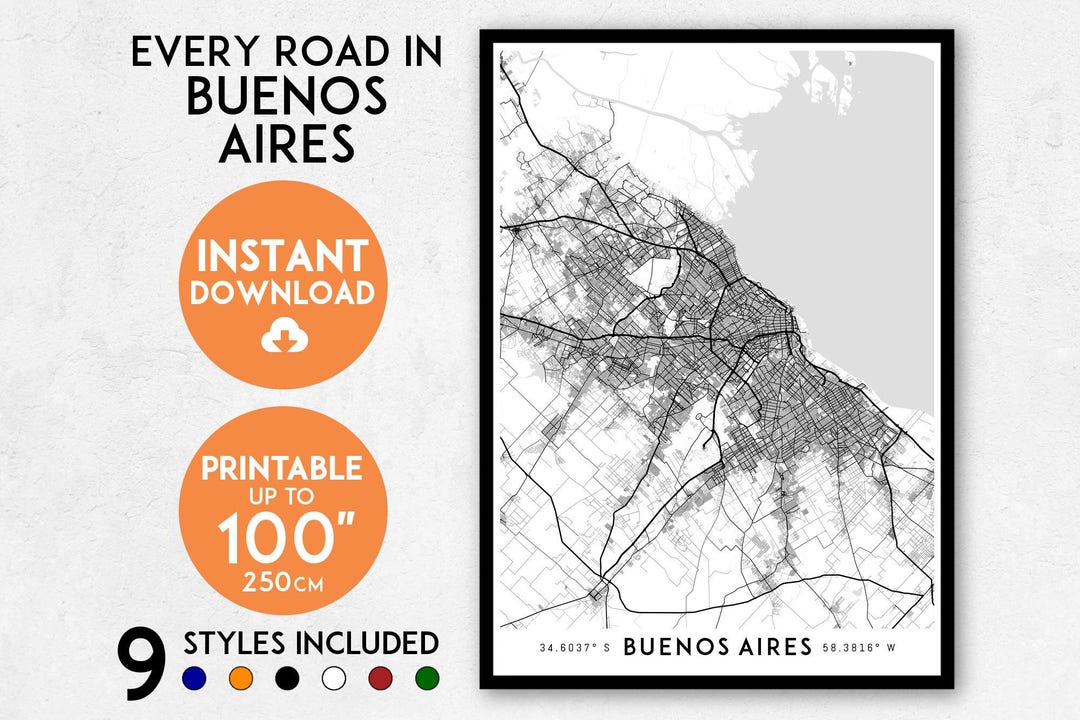 Buenos Aires Map Print, Printable Buenos Aires Map Art, Buenos Aires Print, Argentina Map ...