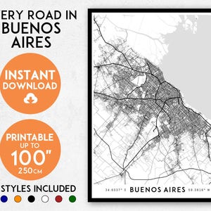 Buenos Aires map print, Printable Buenos Aires map art, Buenos Aires print, Argentina map, Buenos Aires art, Buenos Aires poster wall art