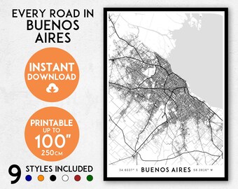 Buenos Aires map print, Printable Buenos Aires map art, Buenos Aires print, Argentina map, Buenos Aires art, Buenos Aires poster wall art