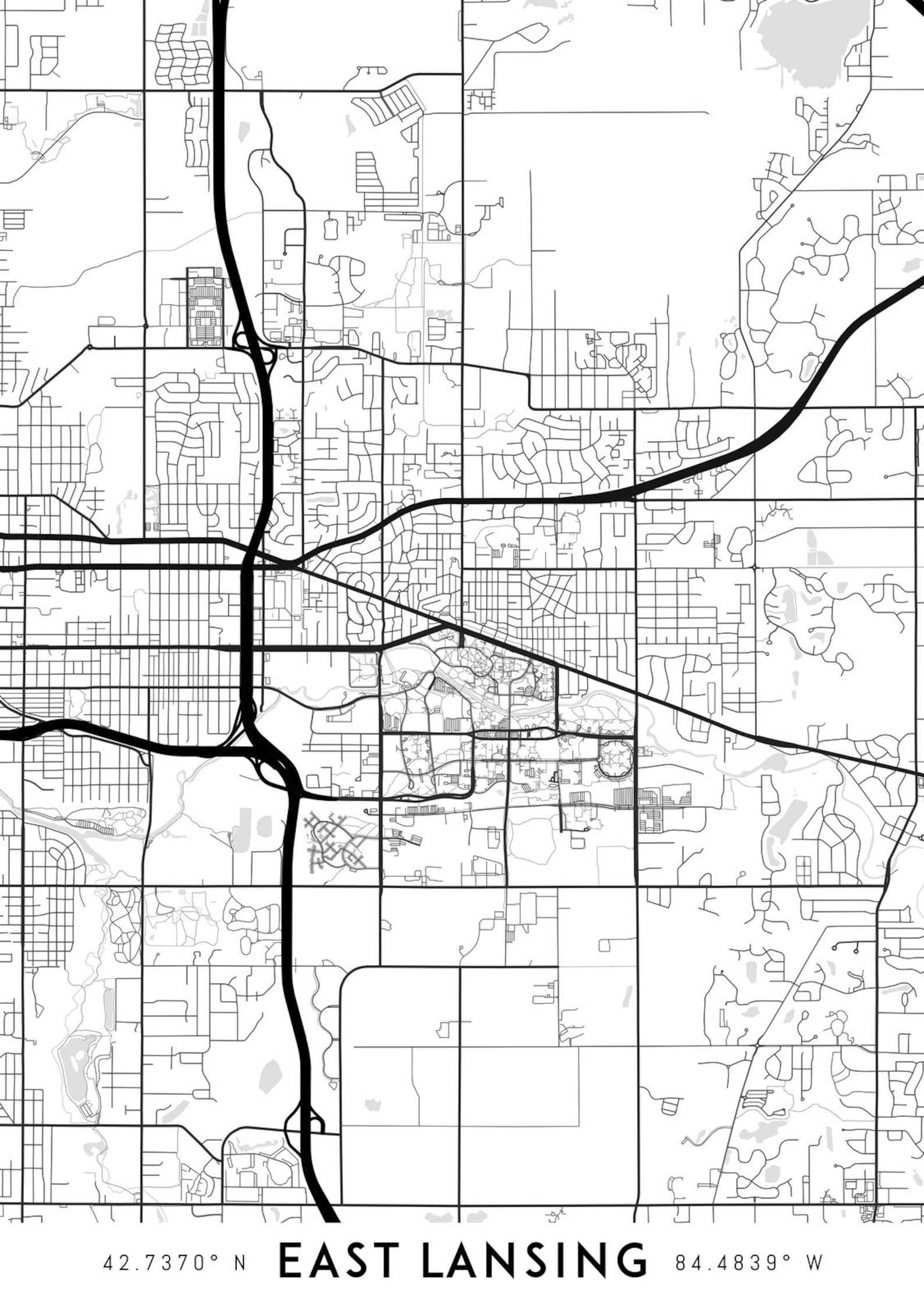 East Lansing Map Print East Lansing Print East Lansing City - Etsy UK