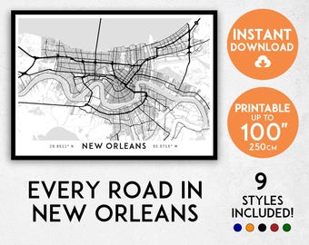 New Orleans map print, New Orleans print, New Orleans city map, Louisiana map, New Orleans poster, New Orleans wall art, Map of New Orleans