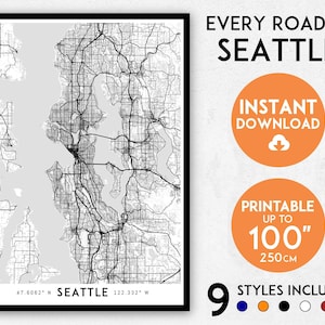 Detaillierte Stadtkarte von Washington State Art (digitaler Download)