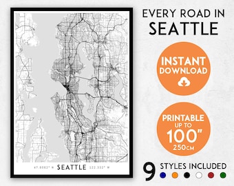 Detailed Seattle City Map Print: Washington State Art (Digital Download)