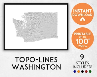 Washington Topographic Map Art Print: Minimalist Topo-lines (Digital Download)