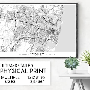 Every Road in Sydney kaartposter, Sydney print, Sydney kaart print, Australië kaart, Sydney stadsplattegrond, Sydney poster, Sydney kunst aan de muur, NSW kaart