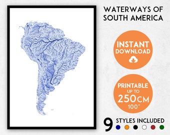 South America Map Print: Rivers and Waterways (Digital Download)