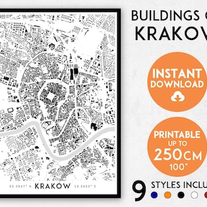 Krakow map print, Krakow print, Krakow city map, Poland print, Cracow map, Krakow wall art, Map of Krakow, Krakow art print, Poland map