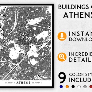 Athen Stadtplan, Athen Kunst, Athen Karte drucken, Athen Poster, Athen Wandkunst, Karte von Athen, Athen Druck, Griechenland Karte, Athen Geschenk