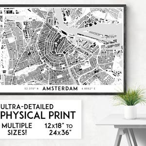 Impression Bâtiments d'Amsterdam | Impression physique de carte d'Amsterdam, art d'Amsterdam, art de carte d'Amsterdam, art mural d'Amsterdam