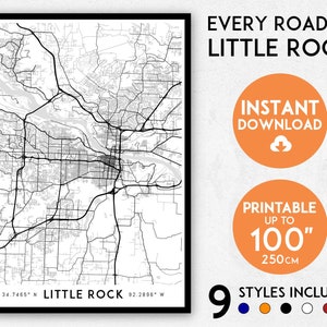 Impression de carte Little Rock, impression Little Rock, carte Little Rock Arkansas, carte des États-Unis, affiche Little Rock, art mural Little Rock, carte de Little Rock