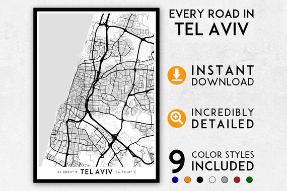 Tel Aviv Map Print: Detailed Israel City Art (digital Download