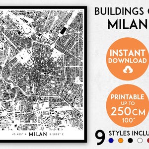 Milan City Map Print: Detailed Building Silhouettes (Digital Download)